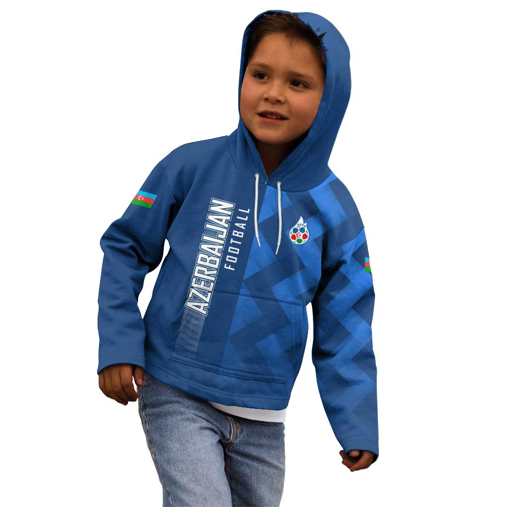 Azerbaijan Football Kid Hoodie with AFFA Emblem in Blue Geometric Design