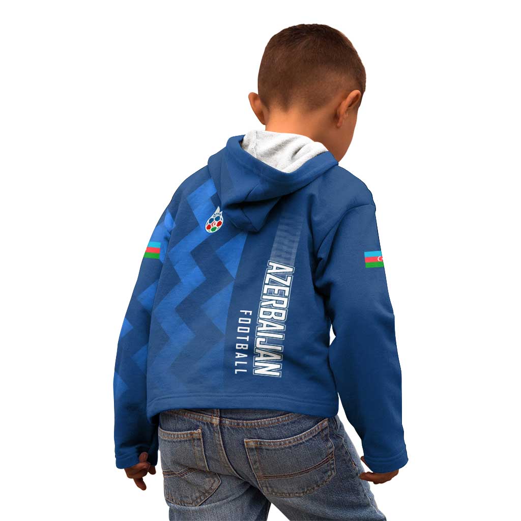 Azerbaijan Football Kid Hoodie with AFFA Emblem in Blue Geometric Design