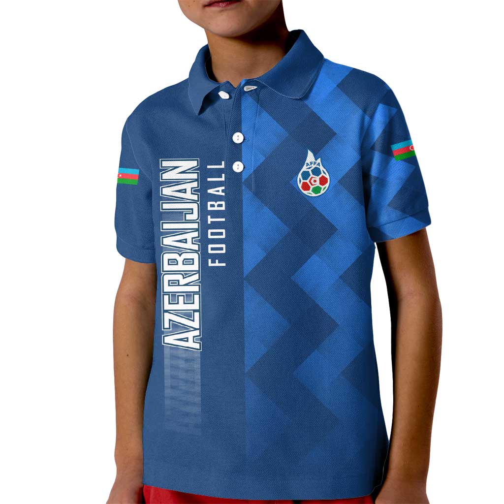Azerbaijan Football Kid Polo Shirt with AFFA Emblem in Blue Geometric Design