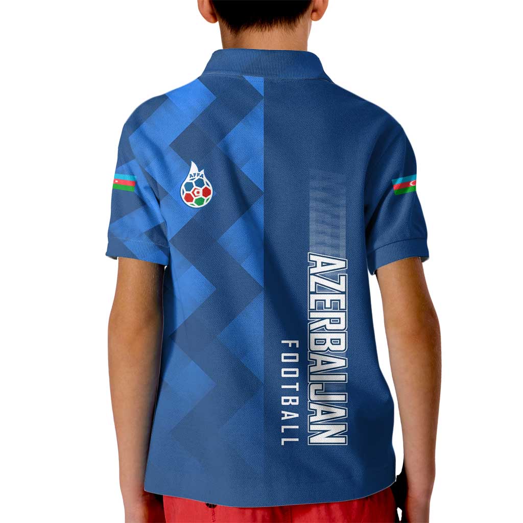 Azerbaijan Football Kid Polo Shirt with AFFA Emblem in Blue Geometric Design
