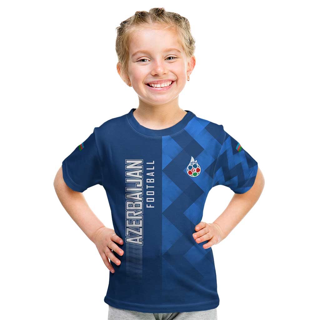 Azerbaijan Football Kid T Shirt with AFFA Emblem in Blue Geometric Design