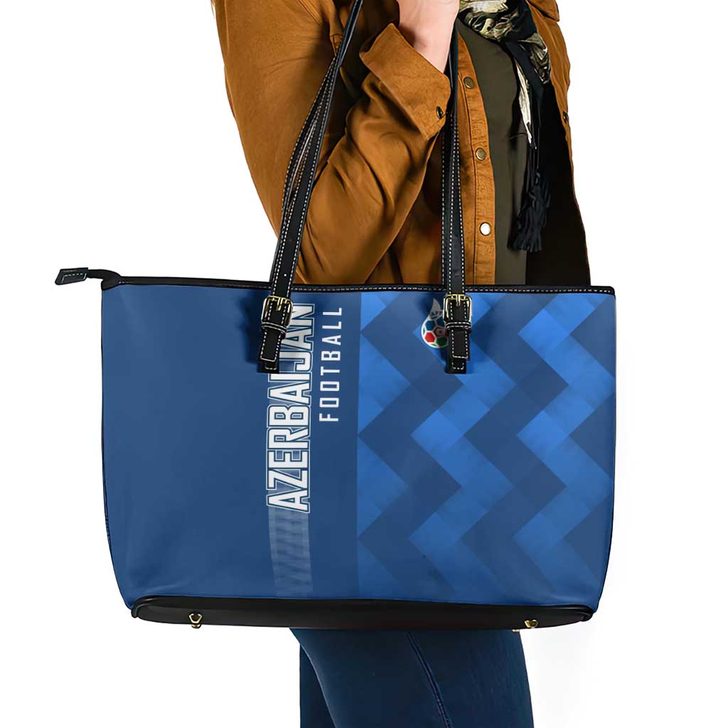 Azerbaijan Football Leather Tote Bag with AFFA Emblem in Blue Geometric Design