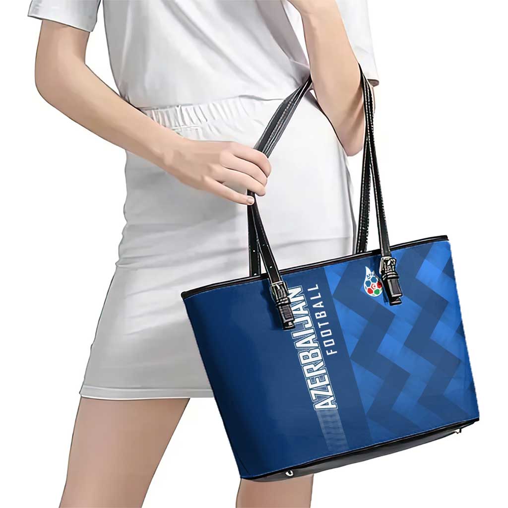Azerbaijan Football Leather Tote Bag with AFFA Emblem in Blue Geometric Design
