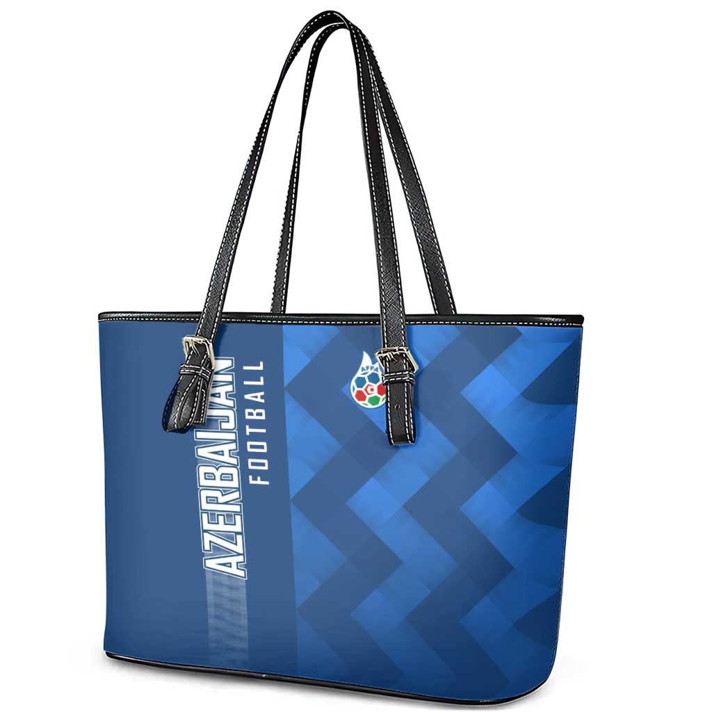 Azerbaijan Football Leather Tote Bag with AFFA Emblem in Blue Geometric Design