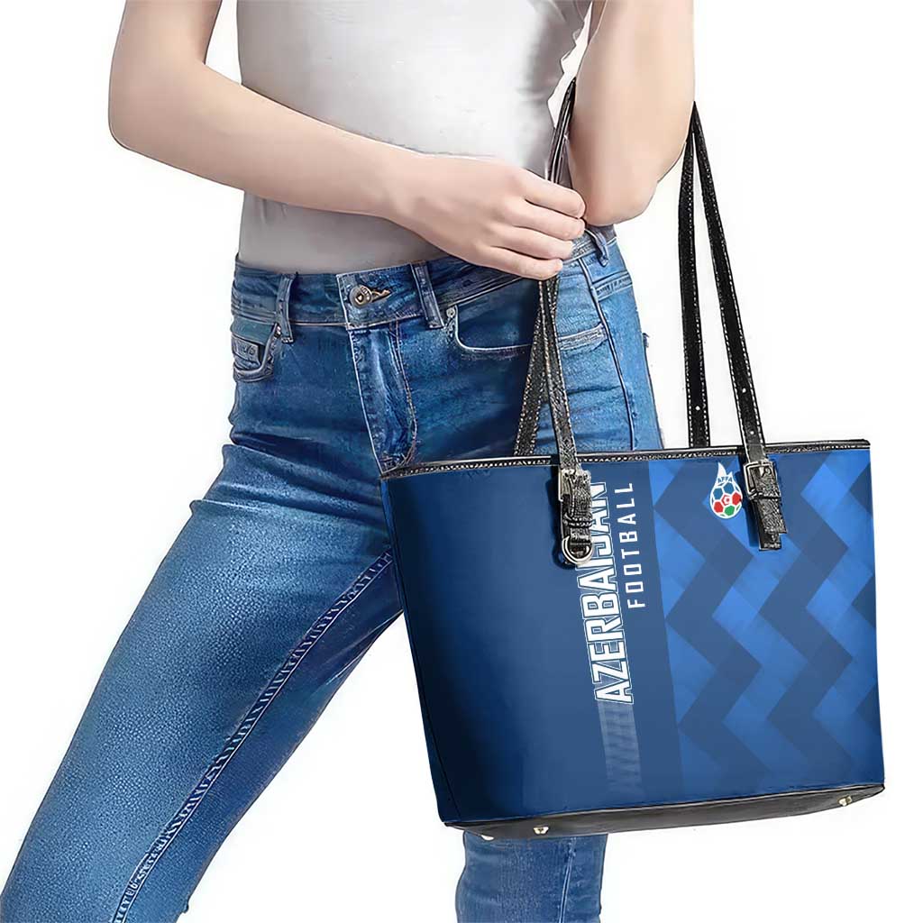 Azerbaijan Football Leather Tote Bag with AFFA Emblem in Blue Geometric Design