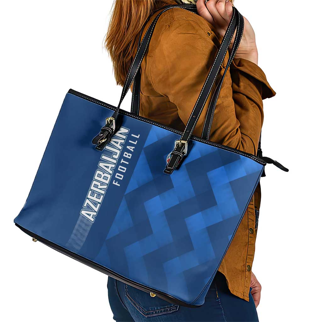 Azerbaijan Football Leather Tote Bag with AFFA Emblem in Blue Geometric Design
