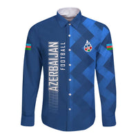 Azerbaijan Football Long Sleeve Button Shirt with AFFA Emblem in Blue Geometric Design