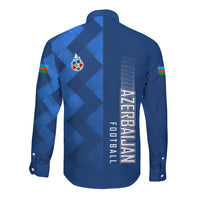 Azerbaijan Football Long Sleeve Button Shirt with AFFA Emblem in Blue Geometric Design