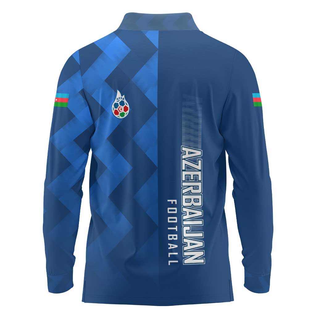Azerbaijan Football Long Sleeve Polo Shirt with AFFA Emblem in Blue Geometric Design