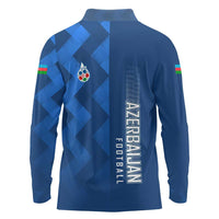 Azerbaijan Football Long Sleeve Polo Shirt with AFFA Emblem in Blue Geometric Design