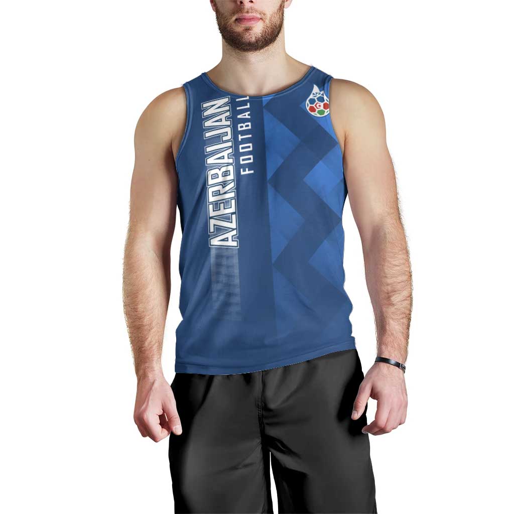 Azerbaijan Football Men Tank Top with AFFA Emblem in Blue Geometric Design