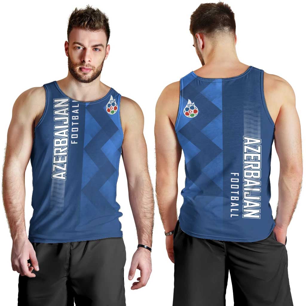 Azerbaijan Football Men Tank Top with AFFA Emblem in Blue Geometric Design