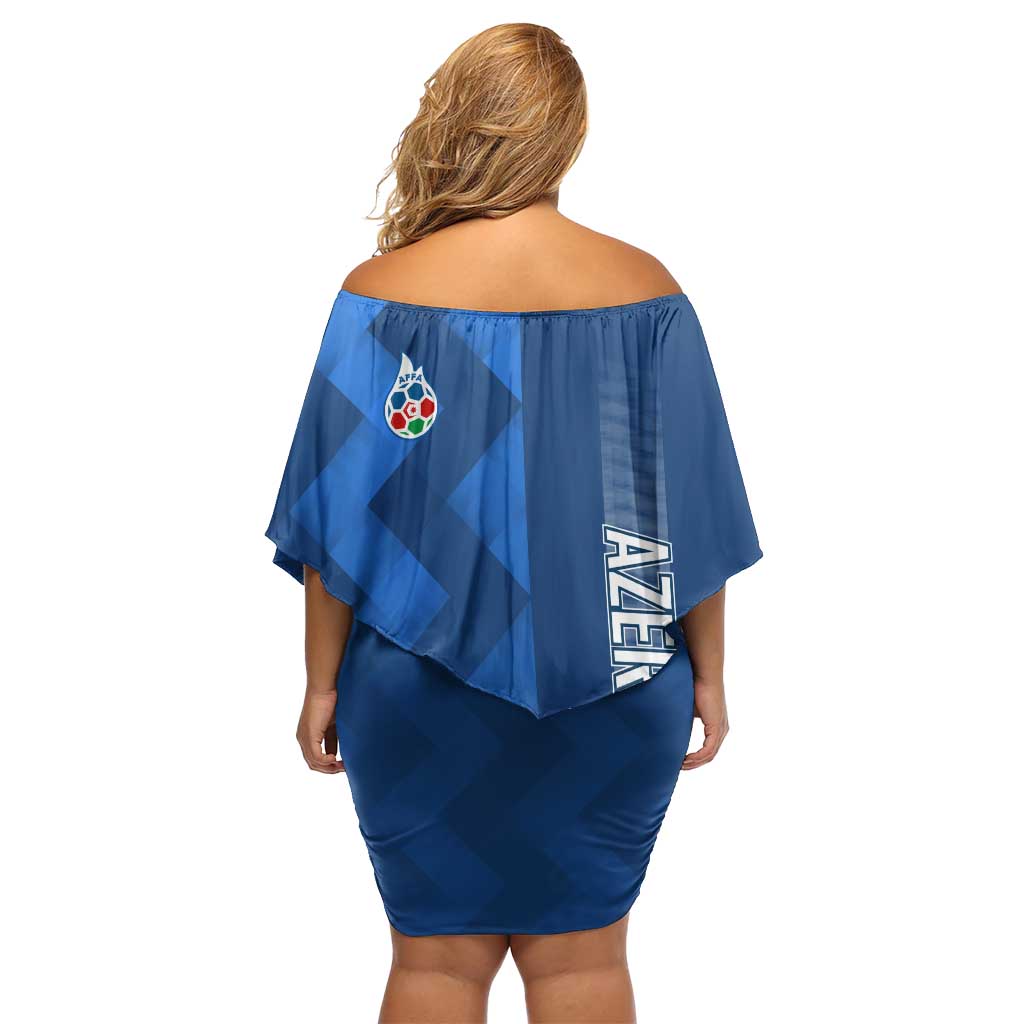 Azerbaijan Football Off Shoulder Short Dress with AFFA Emblem in Blue Geometric Design