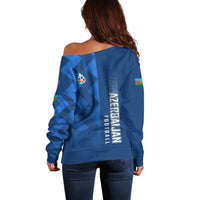 Azerbaijan Football Off Shoulder Sweater with AFFA Emblem in Blue Geometric Design