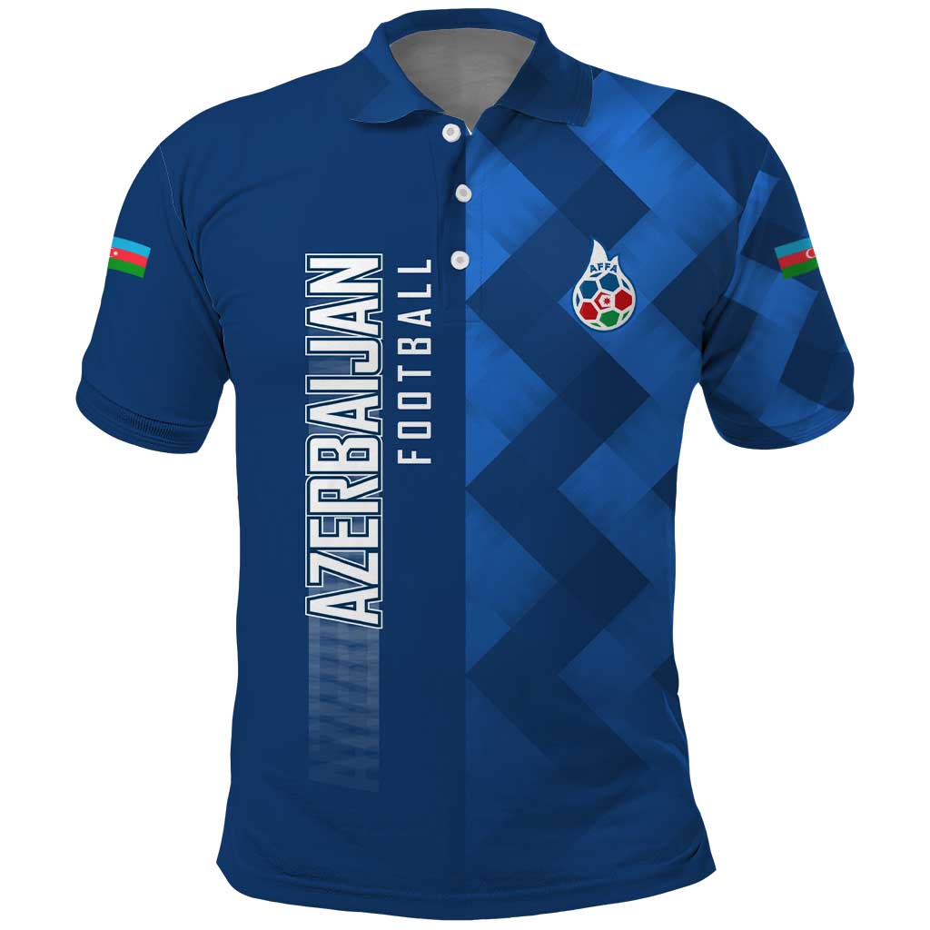 Azerbaijan Football Polo Shirt with AFFA Emblem in Blue Geometric Design