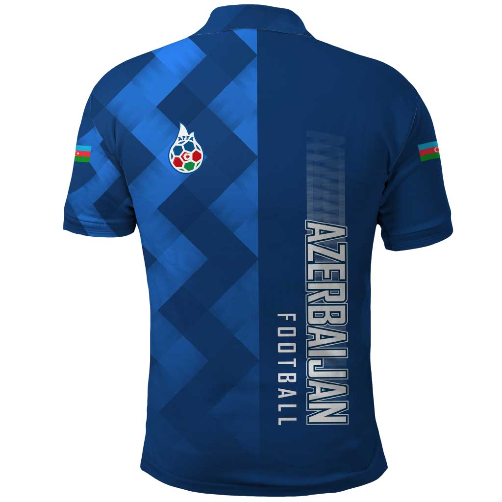 Azerbaijan Football Polo Shirt with AFFA Emblem in Blue Geometric Design