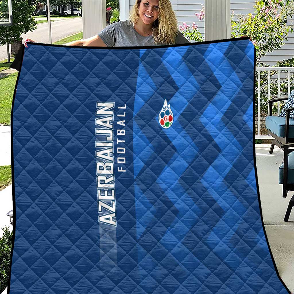 Azerbaijan Football Quilt with AFFA Emblem in Blue Geometric Design