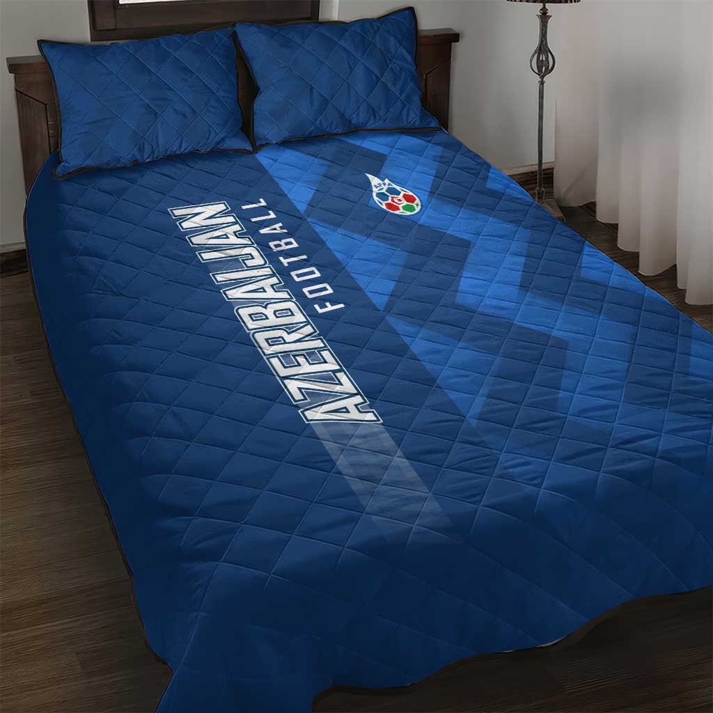 Azerbaijan Football Quilt Bed Set with AFFA Emblem in Blue Geometric Design