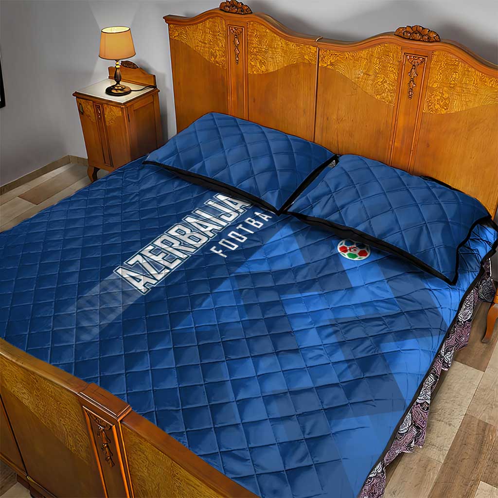 Azerbaijan Football Quilt Bed Set with AFFA Emblem in Blue Geometric Design