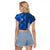 Azerbaijan Football Raglan Cropped T Shirt with AFFA Emblem in Blue Geometric Design