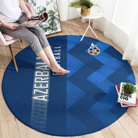 Azerbaijan Football Round Carpet with AFFA Emblem in Blue Geometric Design