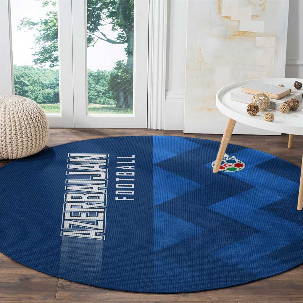 Azerbaijan Football Round Carpet with AFFA Emblem in Blue Geometric Design