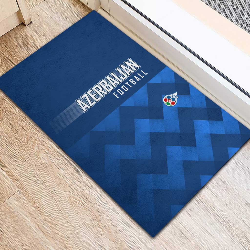 Azerbaijan Football Rubber Doormat with AFFA Emblem in Blue Geometric Design