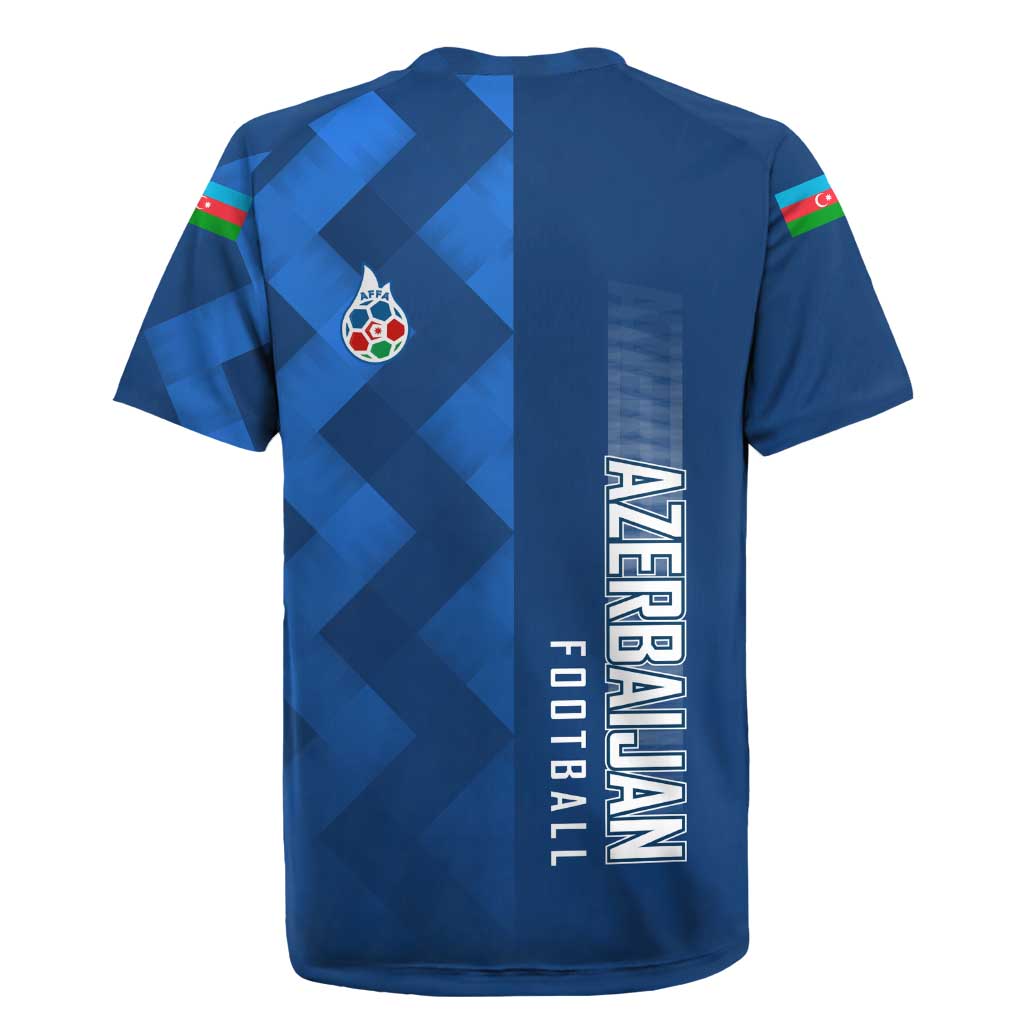 Azerbaijan Football Rugby Jersey with AFFA Emblem in Blue Geometric Design