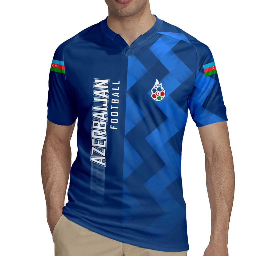 Azerbaijan Football Rugby Jersey with AFFA Emblem in Blue Geometric Design