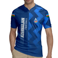 Azerbaijan Football Rugby Jersey with AFFA Emblem in Blue Geometric Design