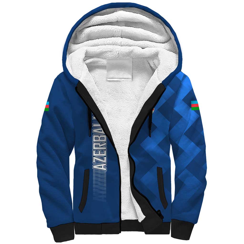 Azerbaijan Football Sherpa Hoodie with AFFA Emblem in Blue Geometric Design
