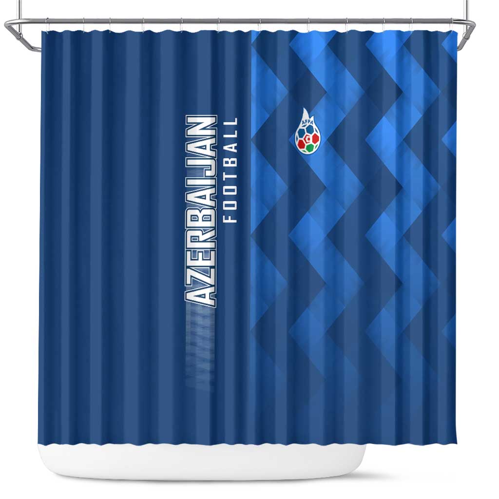 Azerbaijan Football Shower Curtain with AFFA Emblem in Blue Geometric Design