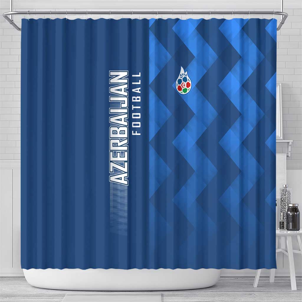 Azerbaijan Football Shower Curtain with AFFA Emblem in Blue Geometric Design