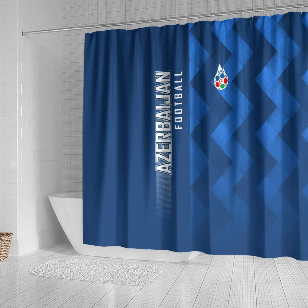 Azerbaijan Football Shower Curtain with AFFA Emblem in Blue Geometric Design