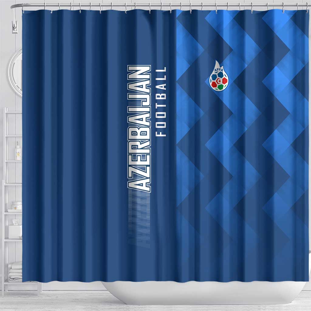 Azerbaijan Football Shower Curtain with AFFA Emblem in Blue Geometric Design