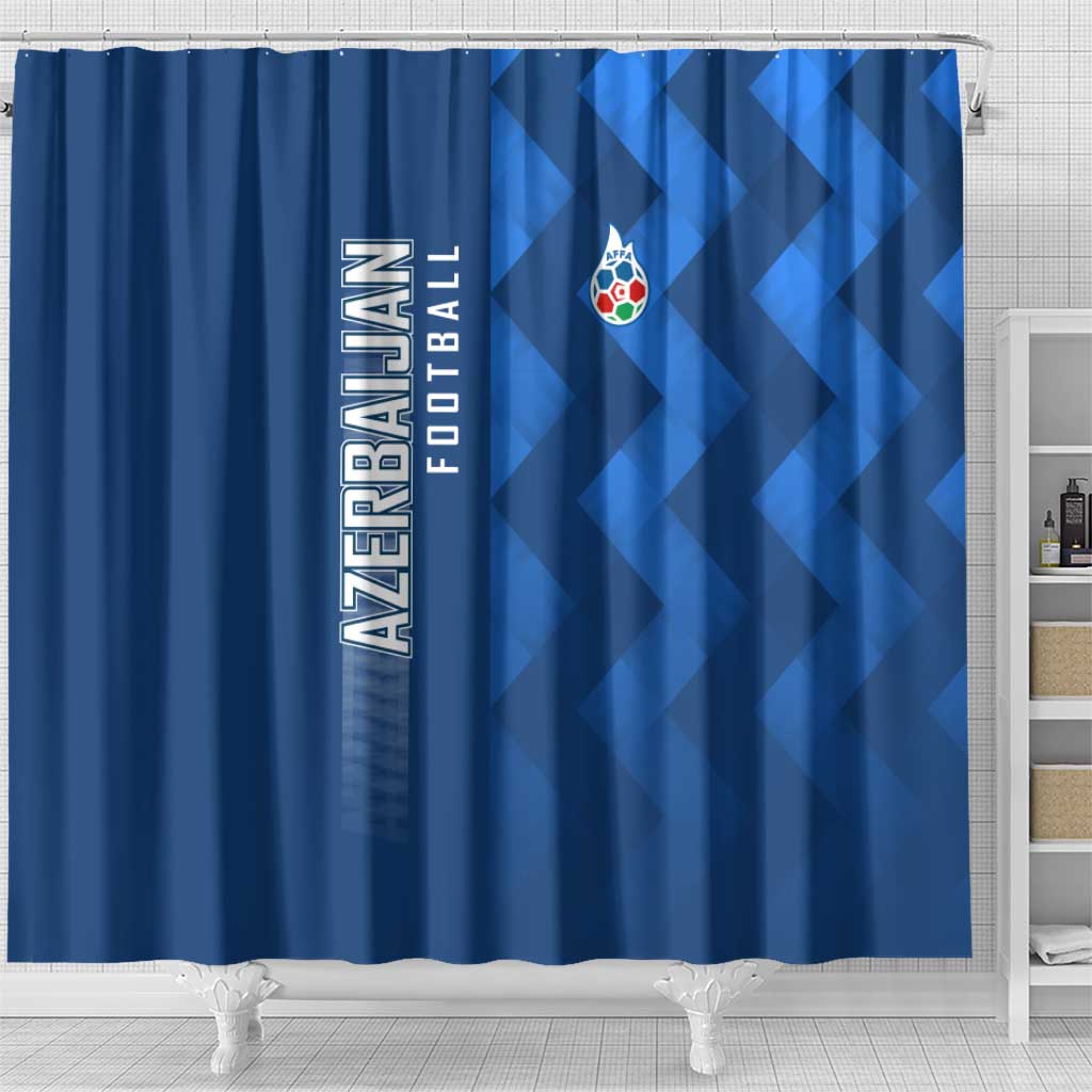 Azerbaijan Football Shower Curtain with AFFA Emblem in Blue Geometric Design