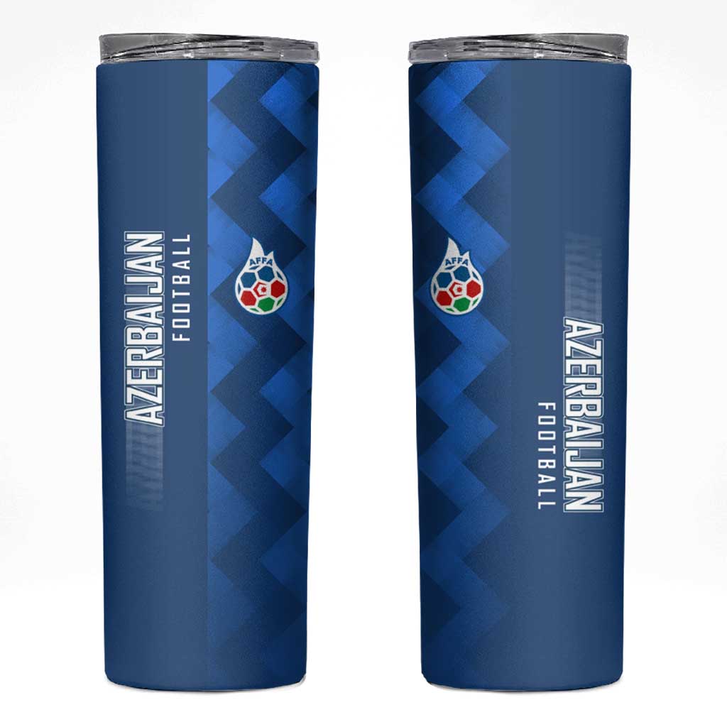 Azerbaijan Football Skinny Tumbler with AFFA Emblem in Blue Geometric Design