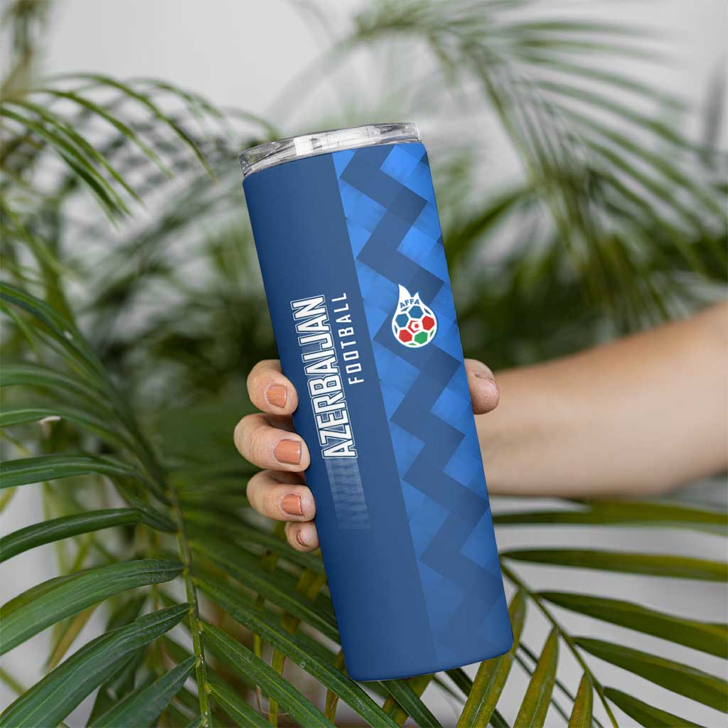 Azerbaijan Football Skinny Tumbler with AFFA Emblem in Blue Geometric Design