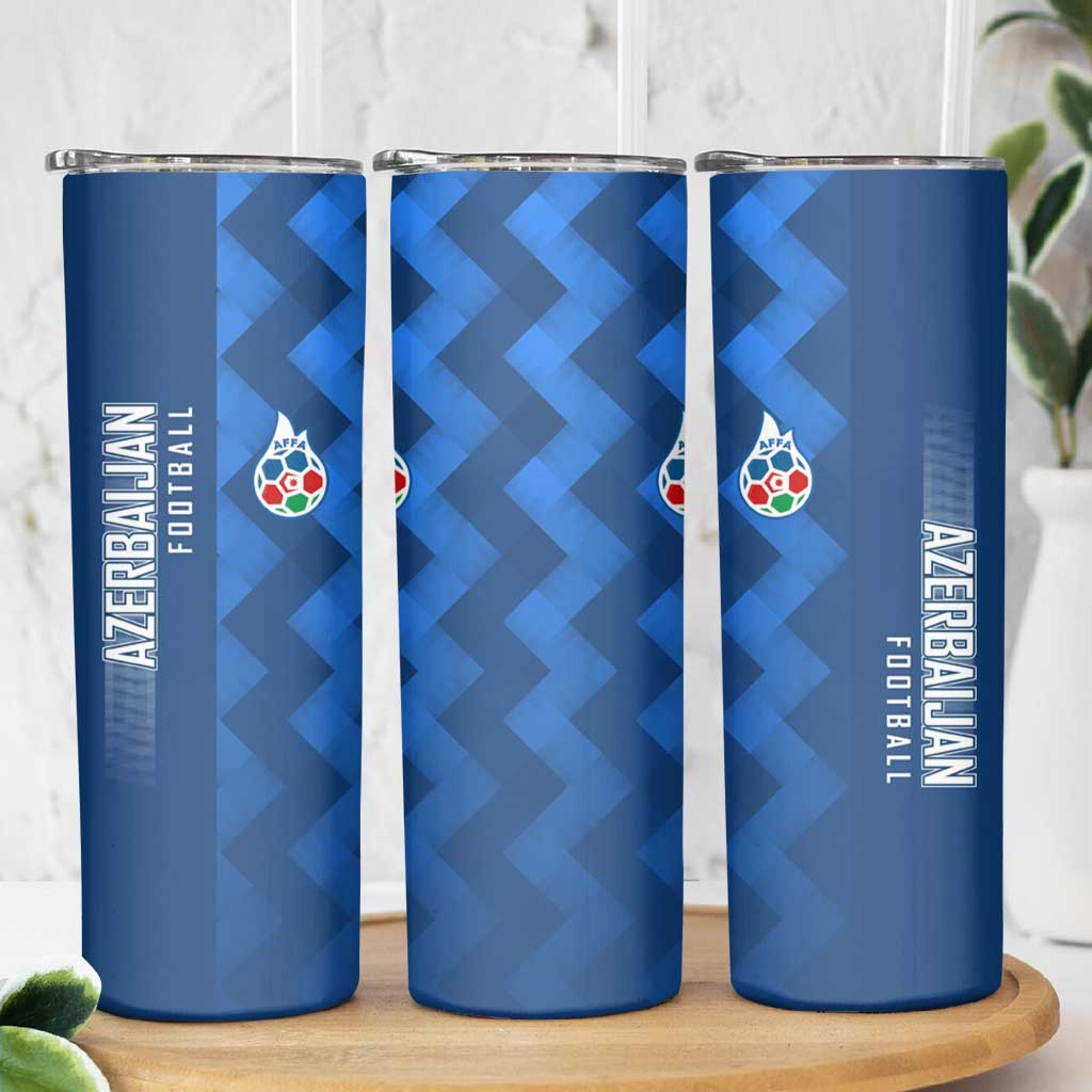 Azerbaijan Football Skinny Tumbler with AFFA Emblem in Blue Geometric Design