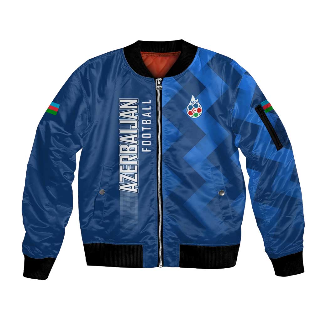 Azerbaijan Football Sleeve Zip Bomber Jacket with AFFA Emblem in Blue Geometric Design