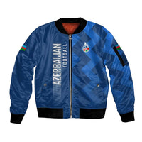 Azerbaijan Football Sleeve Zip Bomber Jacket with AFFA Emblem in Blue Geometric Design