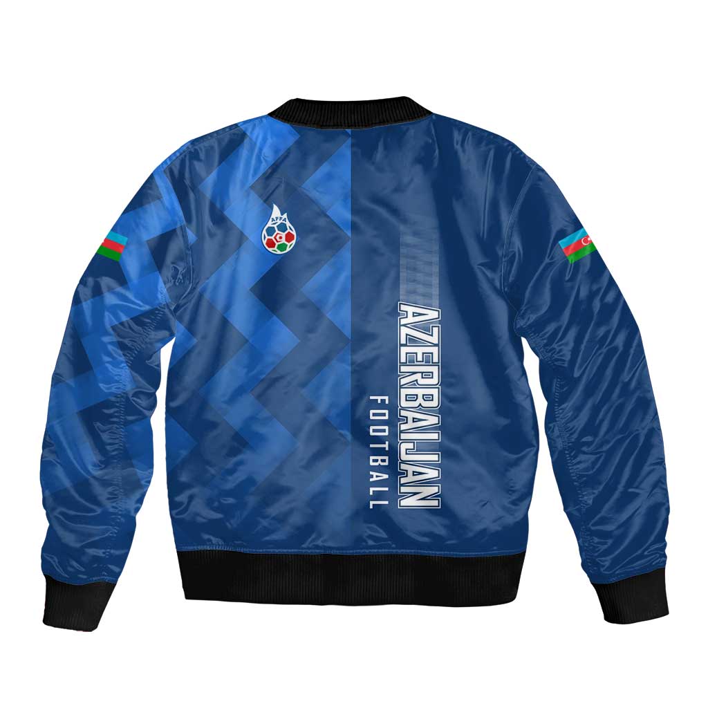 Azerbaijan Football Sleeve Zip Bomber Jacket with AFFA Emblem in Blue Geometric Design