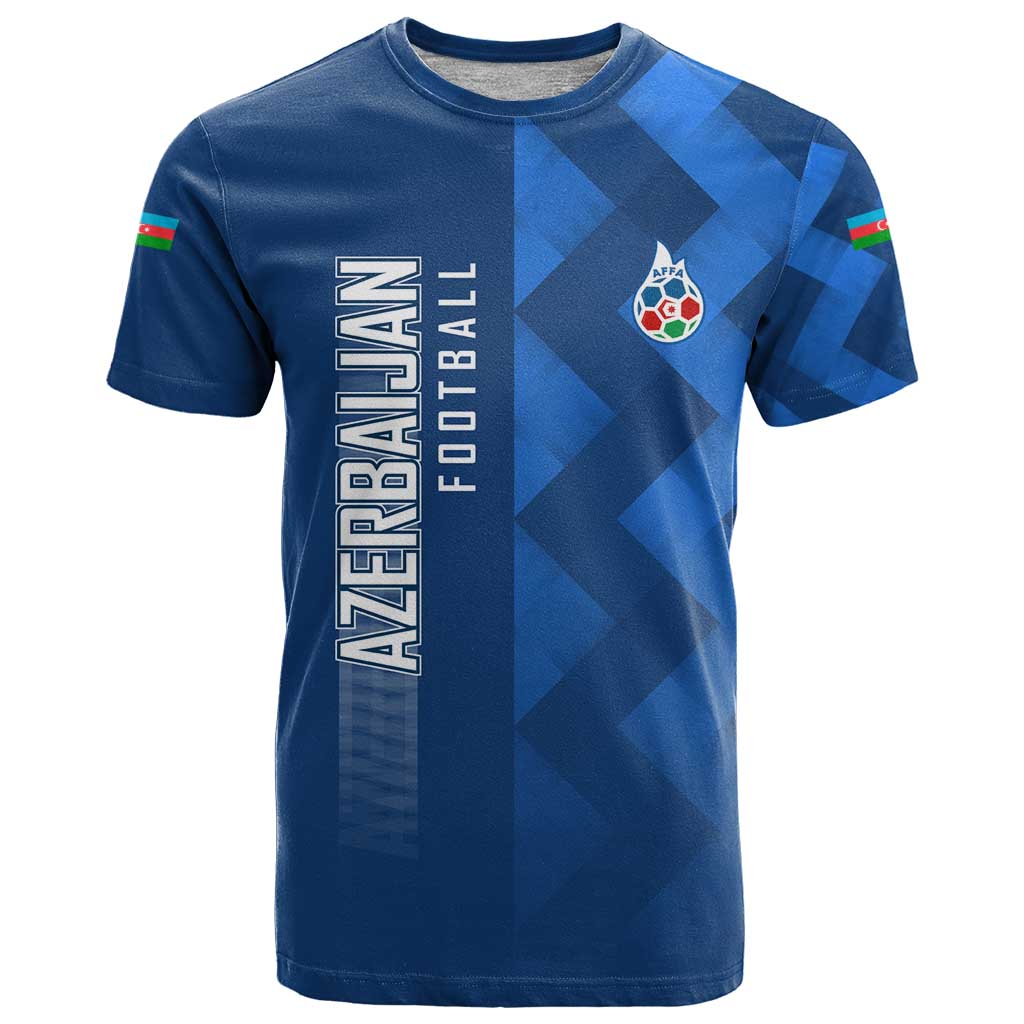 Azerbaijan Football T Shirt with AFFA Emblem in Blue Geometric Design