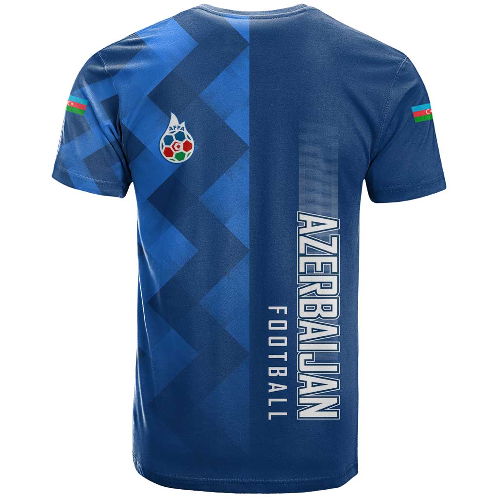 Azerbaijan Football T Shirt with AFFA Emblem in Blue Geometric Design