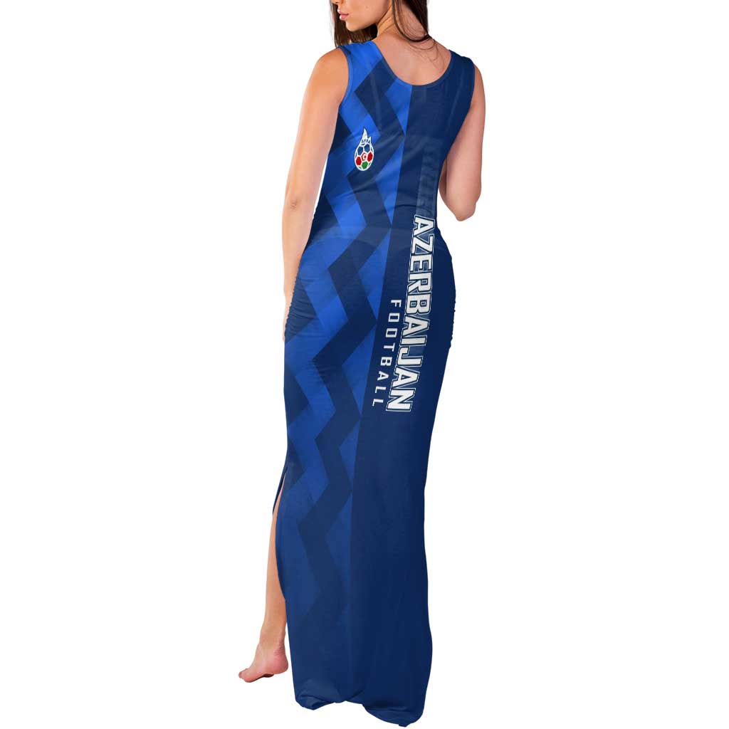 Azerbaijan Football Tank Maxi Dress with AFFA Emblem in Blue Geometric Design