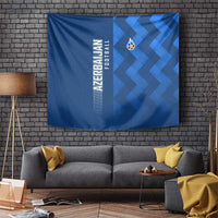 Azerbaijan Football Tapestry with AFFA Emblem in Blue Geometric Design
