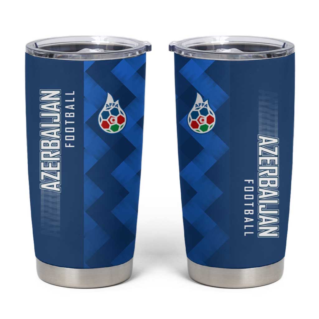Azerbaijan Football Tumbler Cup with AFFA Emblem in Blue Geometric Design