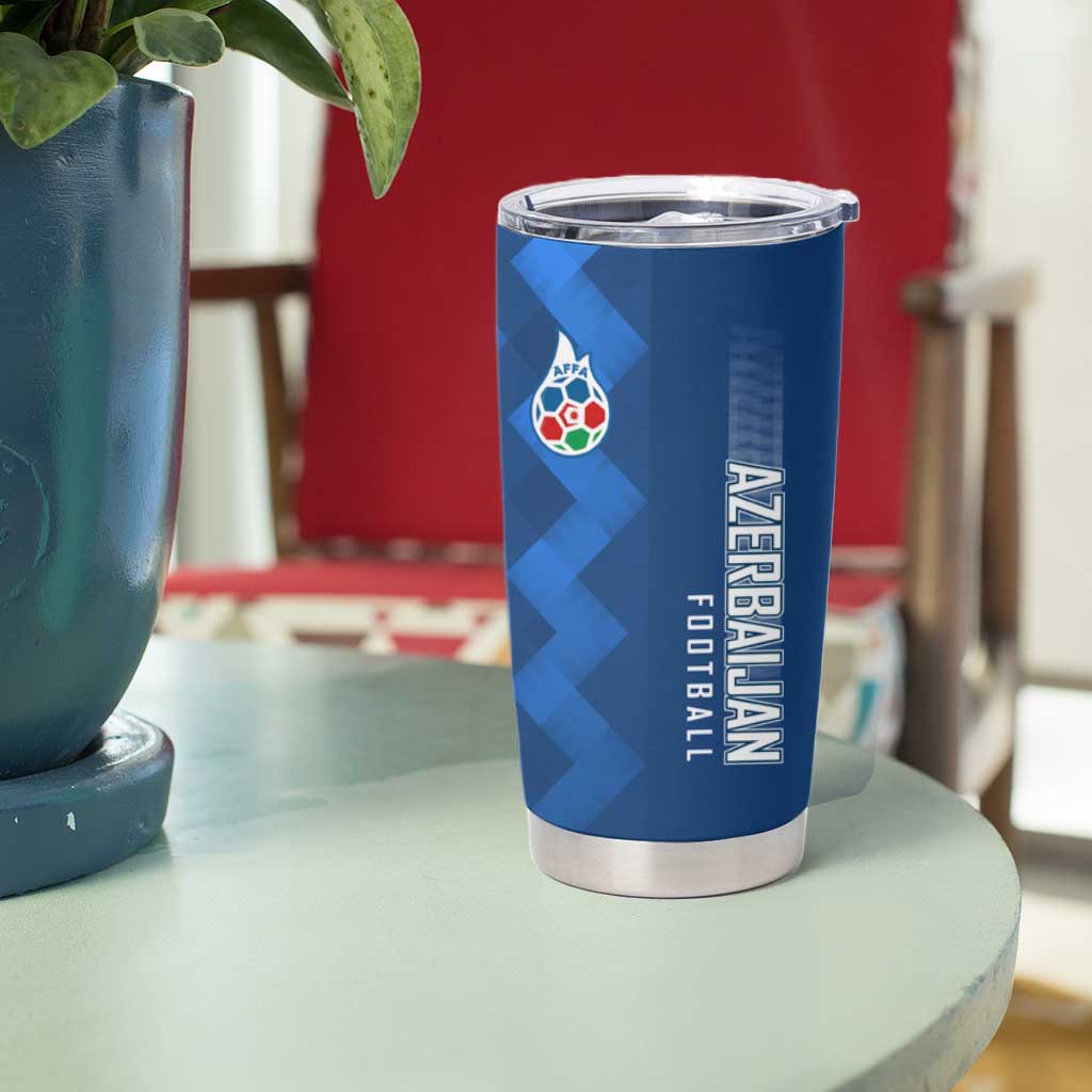 Azerbaijan Football Tumbler Cup with AFFA Emblem in Blue Geometric Design