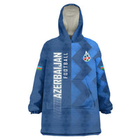 Azerbaijan Football Wearable Blanket Hoodie with AFFA Emblem in Blue Geometric Design