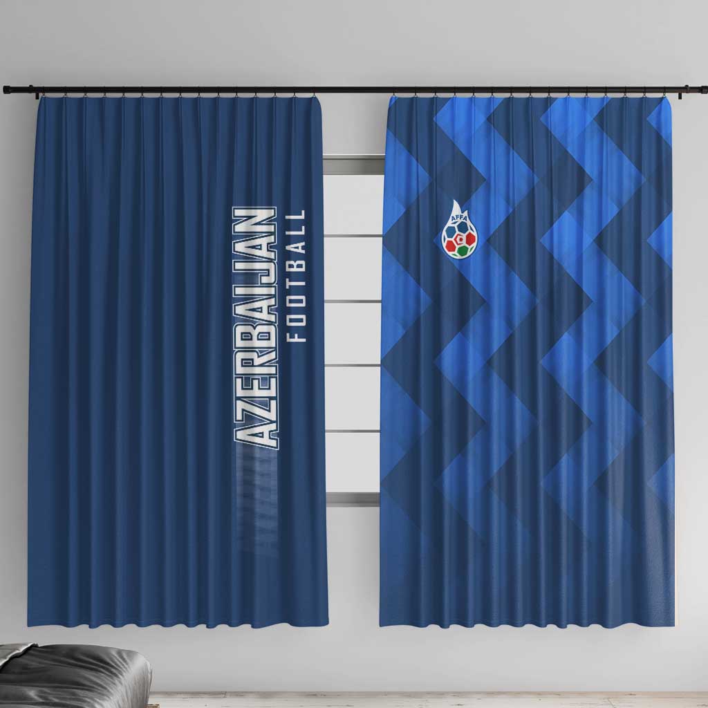 Azerbaijan Football Window Curtain with AFFA Emblem in Blue Geometric Design